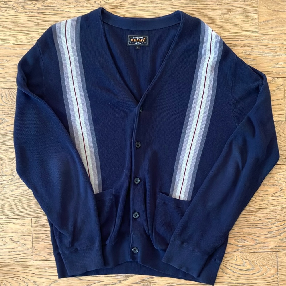 Beams Plus Blue Striped Cardigan (M)